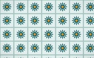 Peacock Court Sunburst Tile — light teal, gold and white azulejo background
