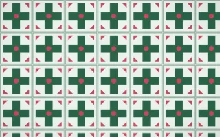 Persian Garden Cross Tile — light green, red and white azulejo background