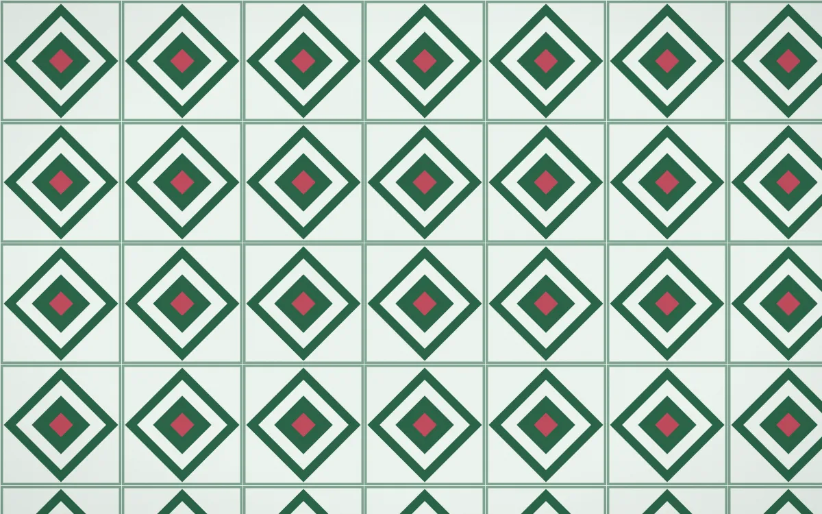 Persian Garden Diamond Tile — light green, red and white azulejo background