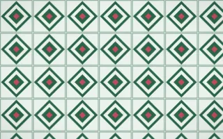 Persian Garden Diamond Tile — light green, red and white azulejo background
