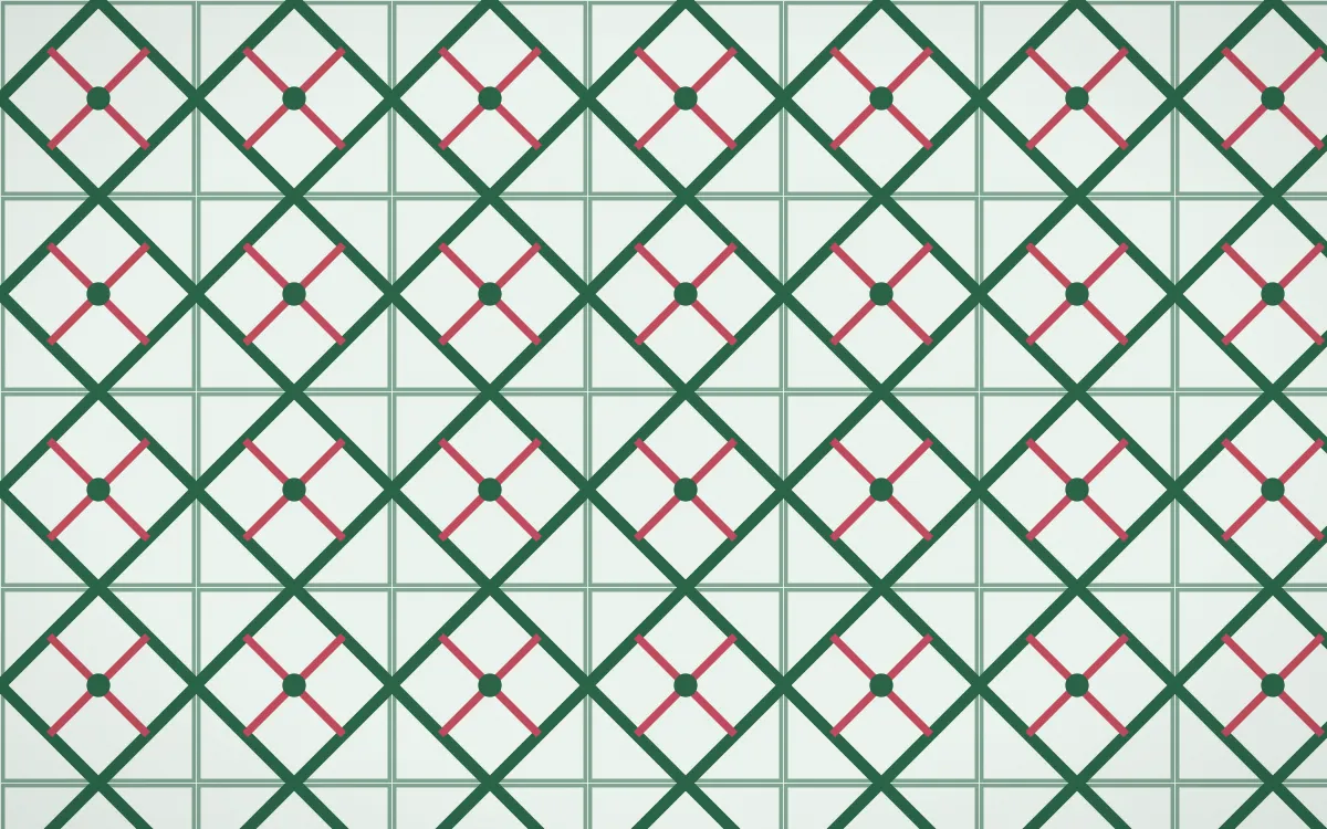 Persian Garden Lattice Tile — light green, red and white azulejo background
