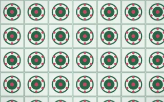 Persian Garden Medallion Tile — light green, red and white azulejo background
