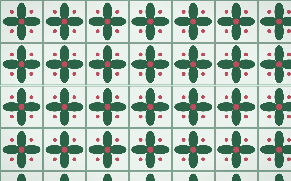 Persian Garden Petal Tile — light green, red and white azulejo background