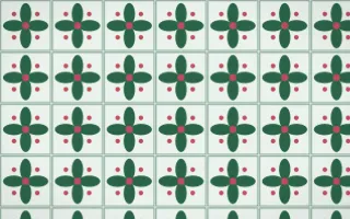 Persian Garden Petal Tile — light green, red and white azulejo background