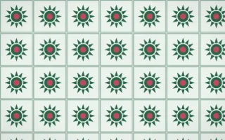 Persian Garden Sunburst Tile — light green, red and white azulejo background