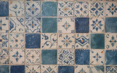 Azulejo Skylight — light blue, red and white azulejo background