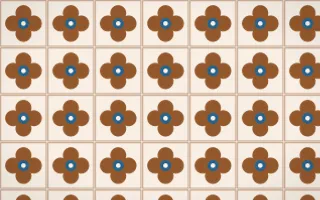 Porto Terra Quatrefoil Tile — light brown, blue and beige azulejo background