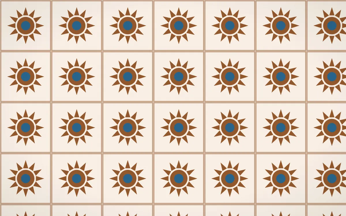 Porto Terra Sunburst Tile — light brown, blue and beige azulejo background