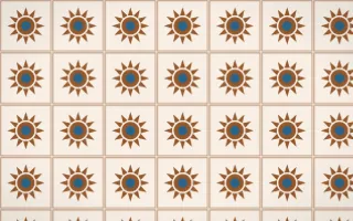 Porto Terra Sunburst Tile — light brown, blue and beige azulejo background