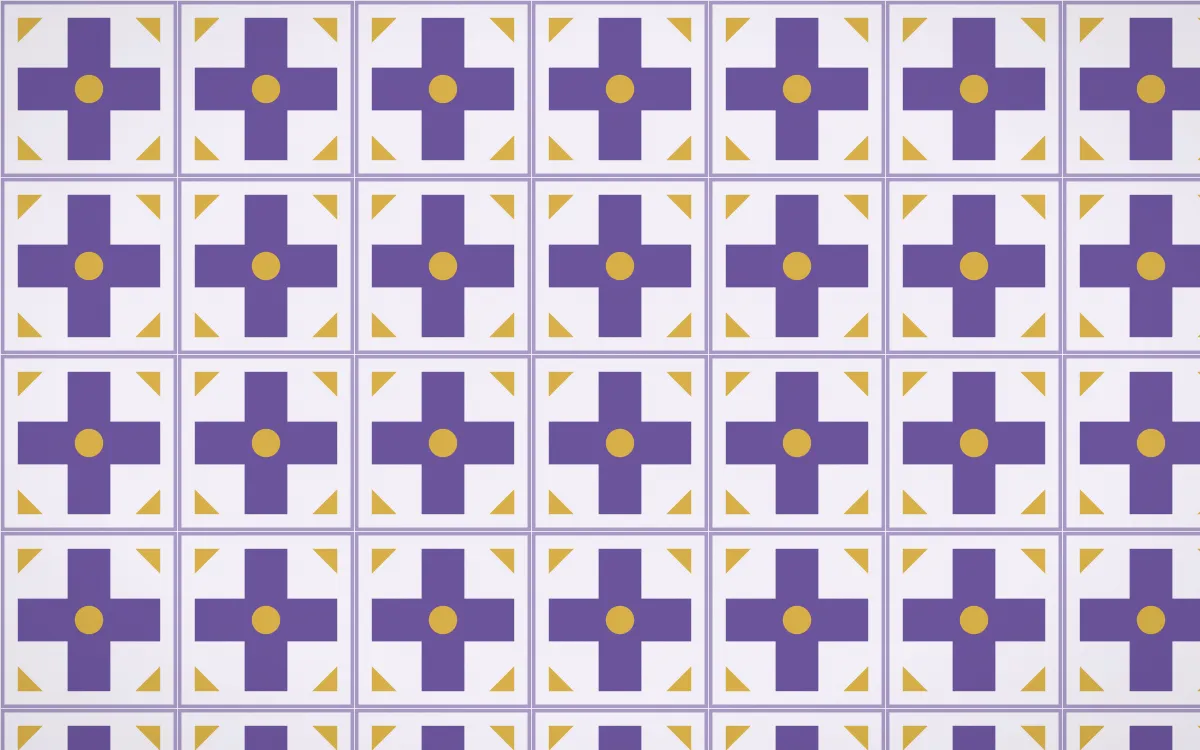 Provence Cross Tile — light purple, gold and white azulejo background