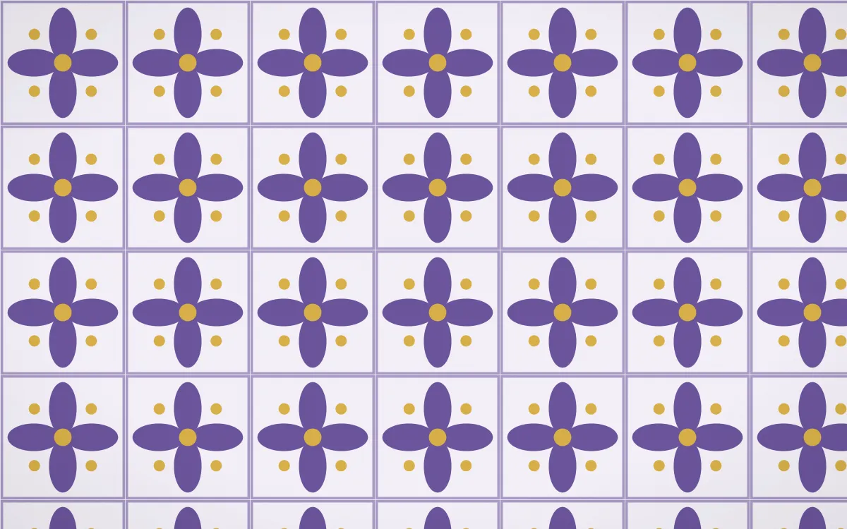 Provence Petal Tile — light purple, gold and white azulejo background