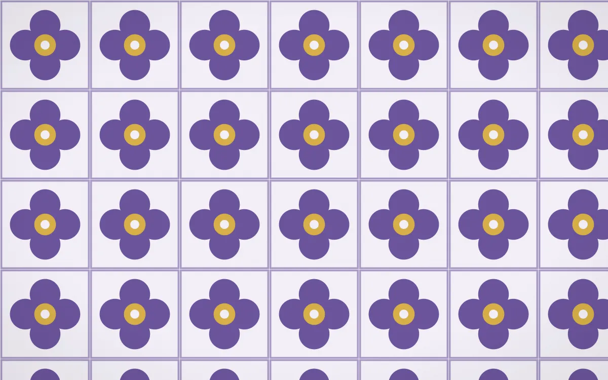 Provence Quatrefoil Tile — light purple, gold and white azulejo background