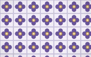 Provence Quatrefoil Tile — light purple, gold and white azulejo background