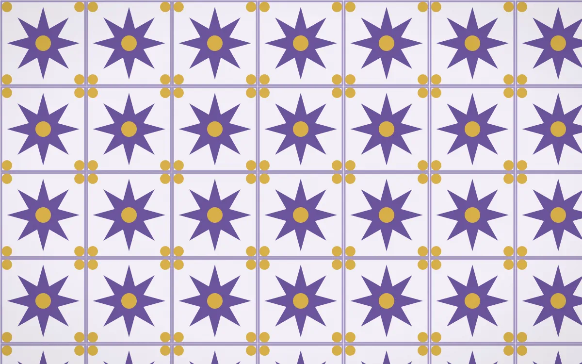 Provence Star Tile — light purple, gold and white azulejo background