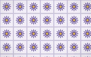 Provence Sunburst Tile — light purple, gold and white azulejo background