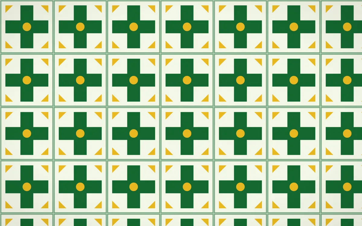Rio Carnival Cross Tile — light green and gold azulejo background