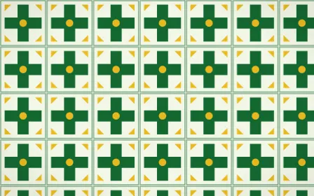 Rio Carnival Cross Tile — light green and gold azulejo background