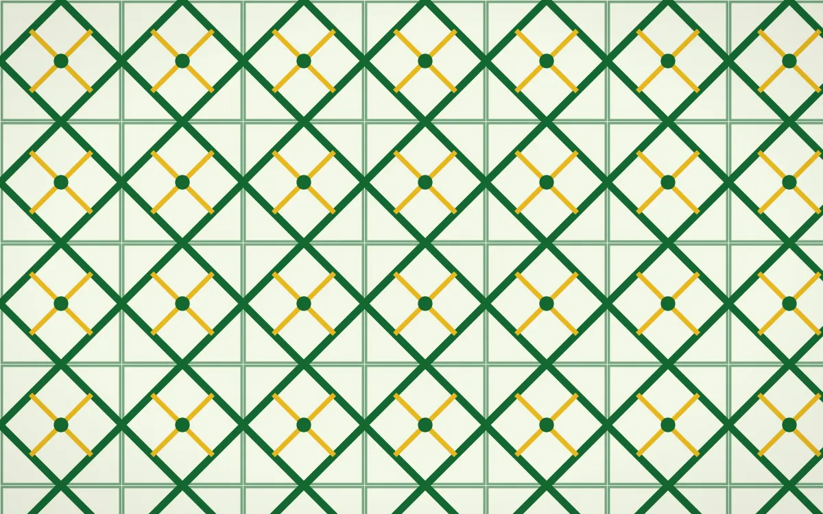 Rio Carnival Lattice Tile — light green and gold azulejo background