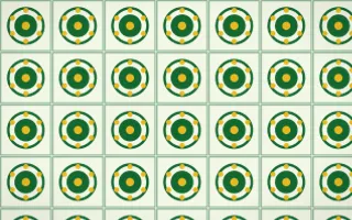Rio Carnival Medallion Tile — light green and gold azulejo background