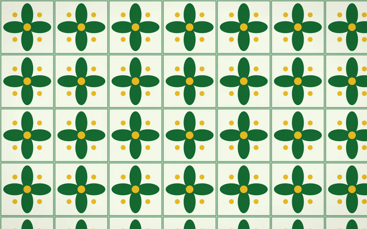 Rio Carnival Petal Tile — light green and gold azulejo background