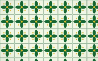 Rio Carnival Petal Tile — light green and gold azulejo background