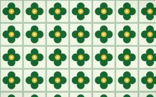 Rio Carnival Quatrefoil Tile — light green and gold azulejo background