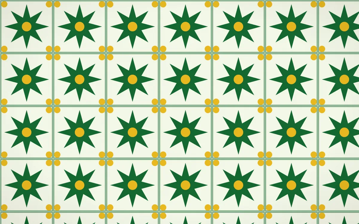 Rio Carnival Star Tile — light green and gold azulejo background