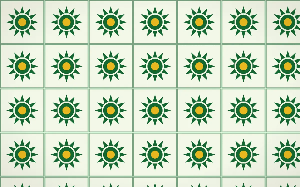 Rio Carnival Sunburst Tile — light green and gold azulejo background