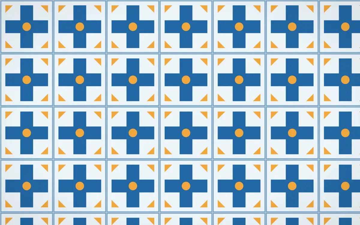 Côte d'Azur Cross Tile — light blue, orange and white azulejo background