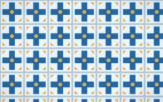 Côte d'Azur Cross Tile — light blue, orange and white azulejo background