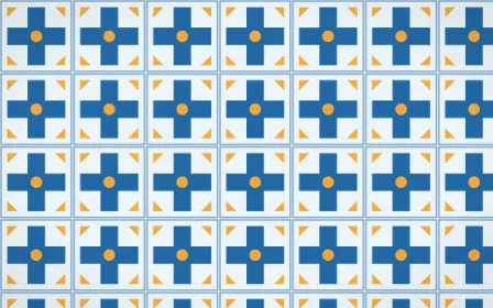 Côte d'Azur Cross Tile — light blue, orange and white azulejo background