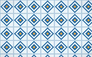 Côte d'Azur Diamond Tile — light blue, orange and white azulejo background
