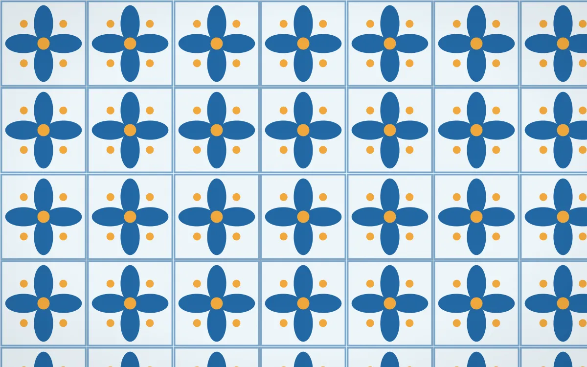 Côte d'Azur Petal Tile — light blue, orange and white azulejo background