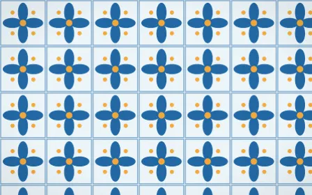 Côte d'Azur Petal Tile — light blue, orange and white azulejo background