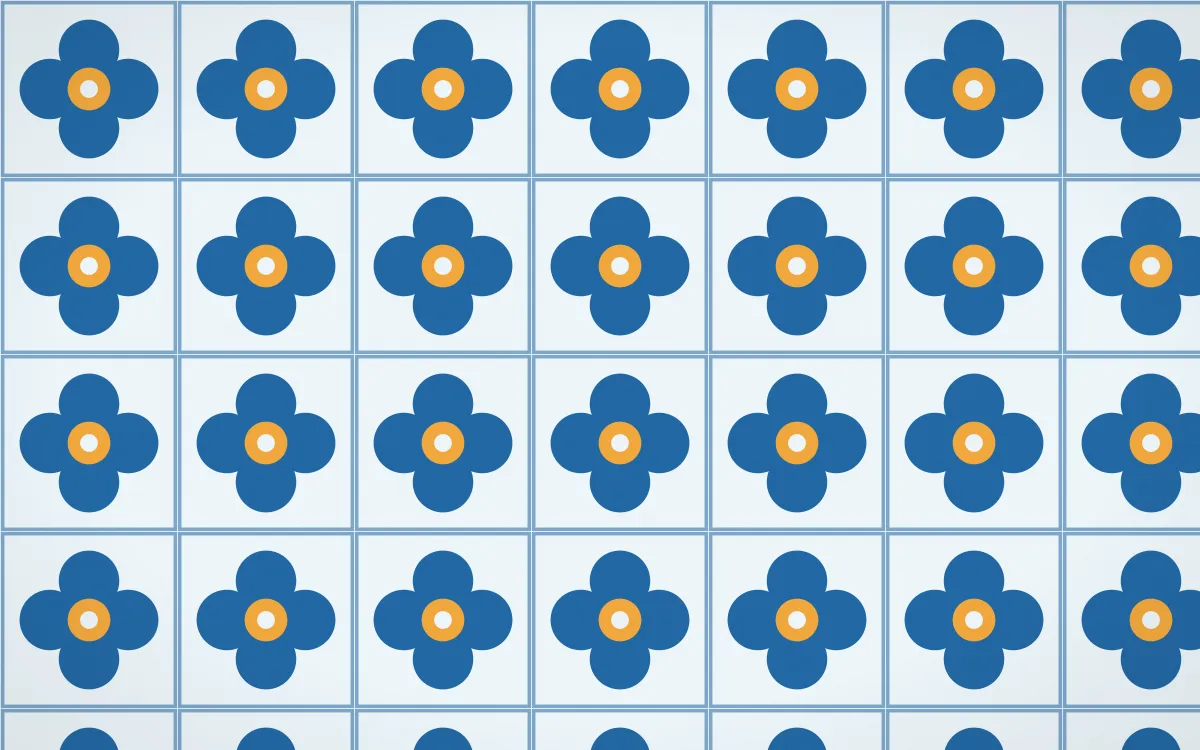 Côte d'Azur Quatrefoil Tile — light blue, orange and white azulejo background