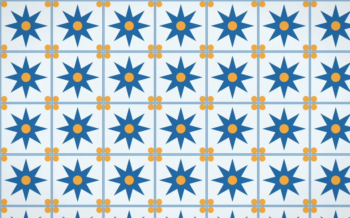 Côte d'Azur Star Tile — light blue, orange and white azulejo background