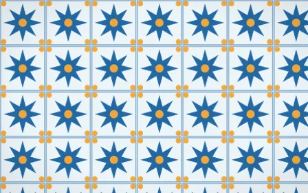 Côte d'Azur Star Tile — light blue, orange and white azulejo background