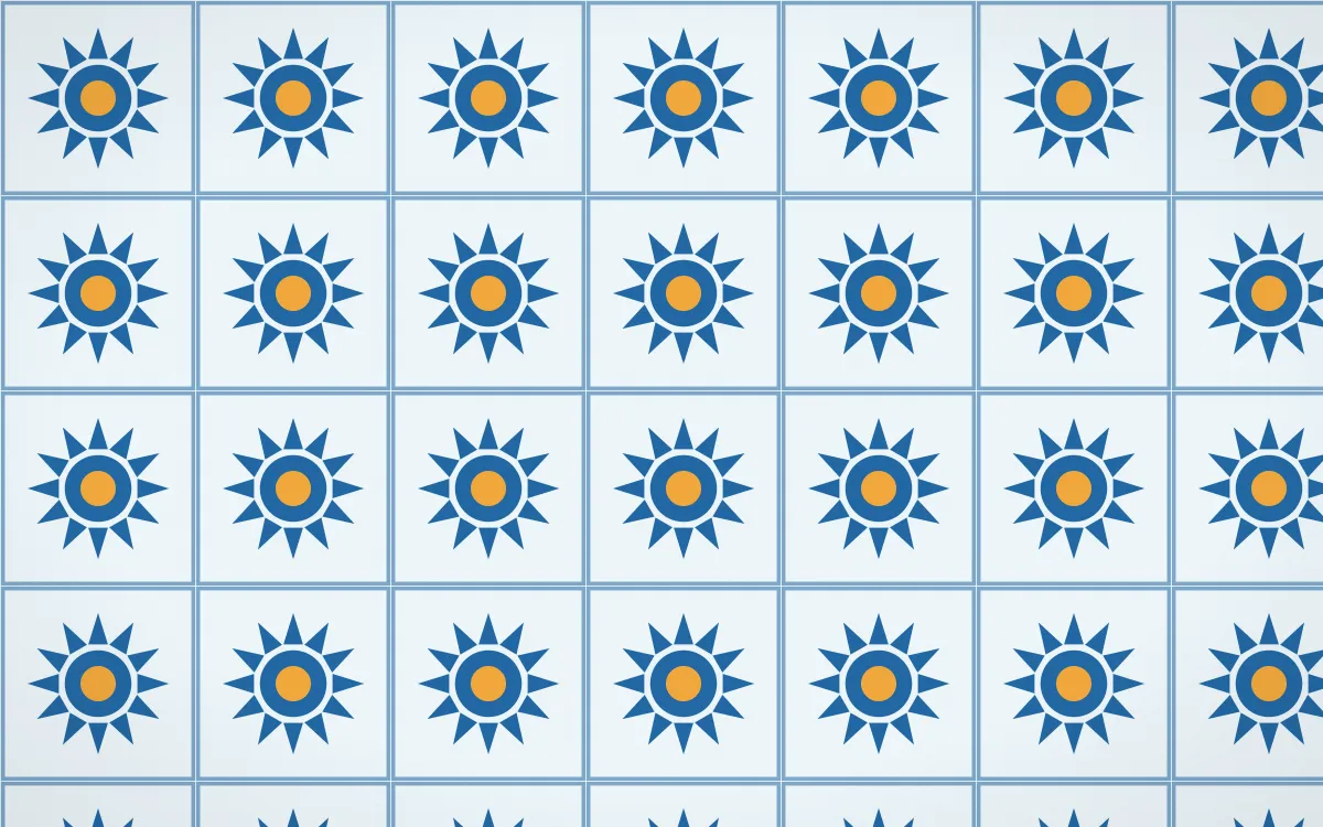 Côte d'Azur Sunburst Tile — light blue, orange and white azulejo background