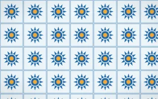 Côte d'Azur Sunburst Tile — light blue, orange and white azulejo background