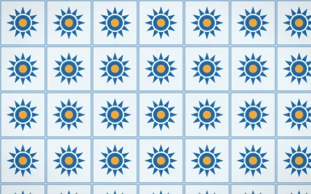 Côte d'Azur Sunburst Tile — light blue, orange and white azulejo background