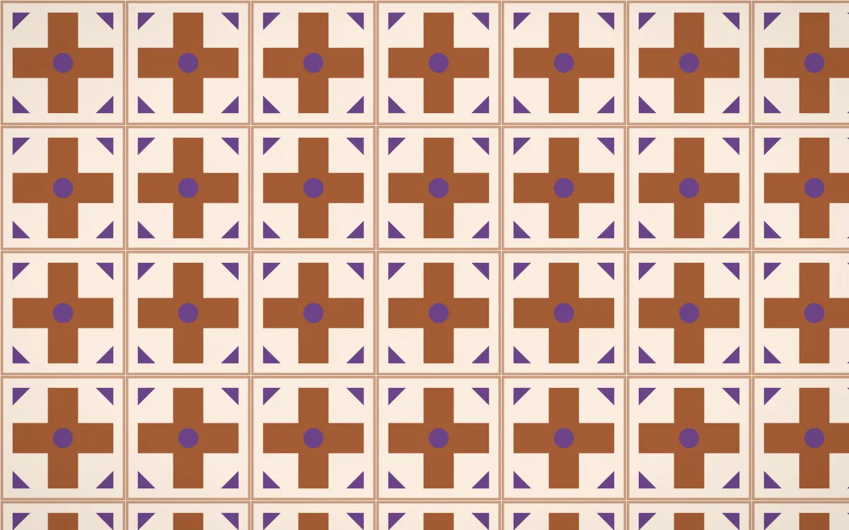 Sahara Dusk Cross Tile — light orange, purple and beige azulejo background