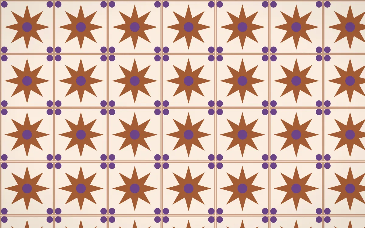 Sahara Dusk Star Tile — light orange, purple and beige azulejo background