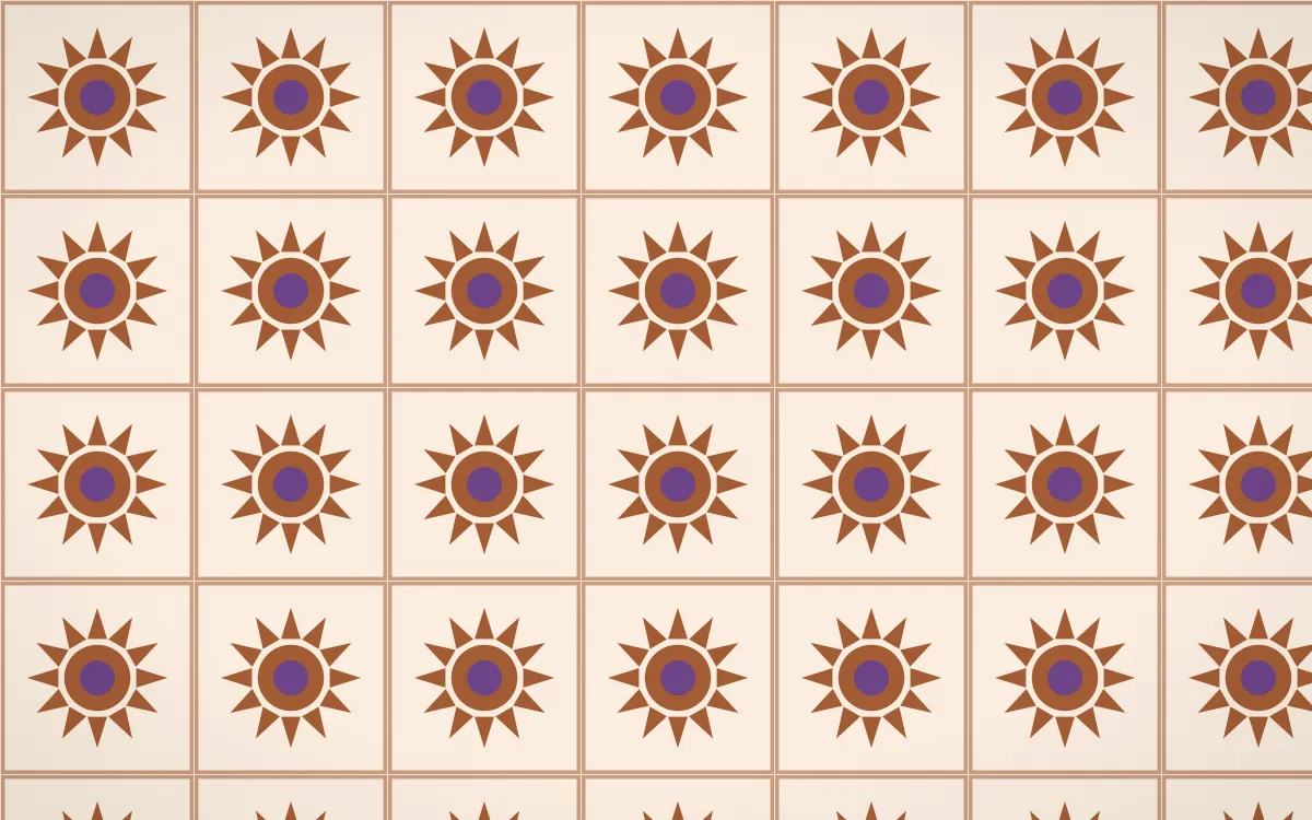 Sahara Dusk Sunburst Tile — light orange, purple and beige azulejo background
