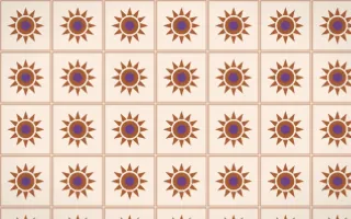 Sahara Dusk Sunburst Tile — light orange, purple and beige azulejo background