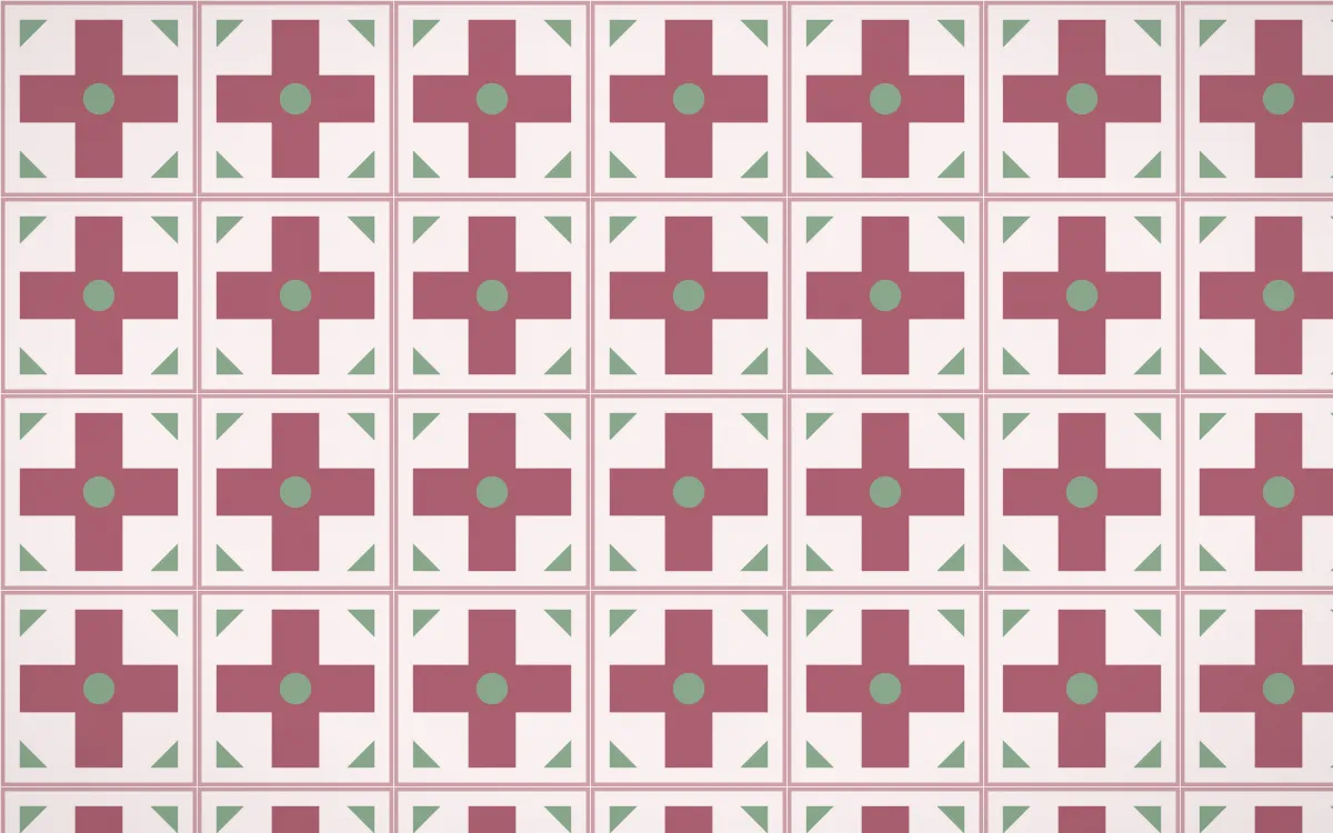 Sakura Paper Cross Tile — light red, green and white azulejo background