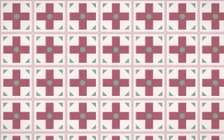 Sakura Paper Cross Tile — light red, green and white azulejo background