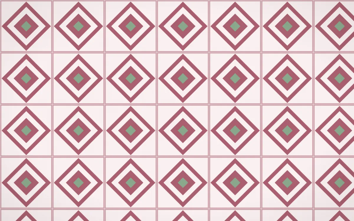 Sakura Paper Diamond Tile — light red, green and white azulejo background
