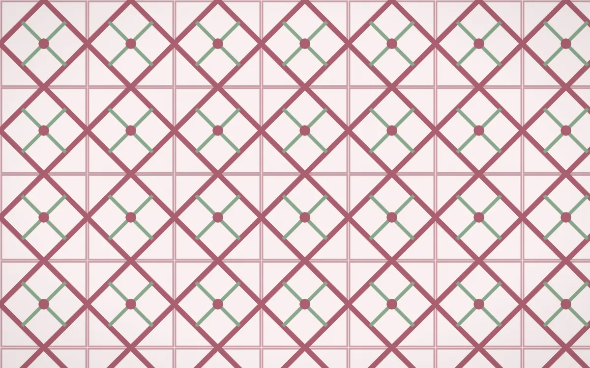 Sakura Paper Lattice Tile — light red, green and white azulejo background