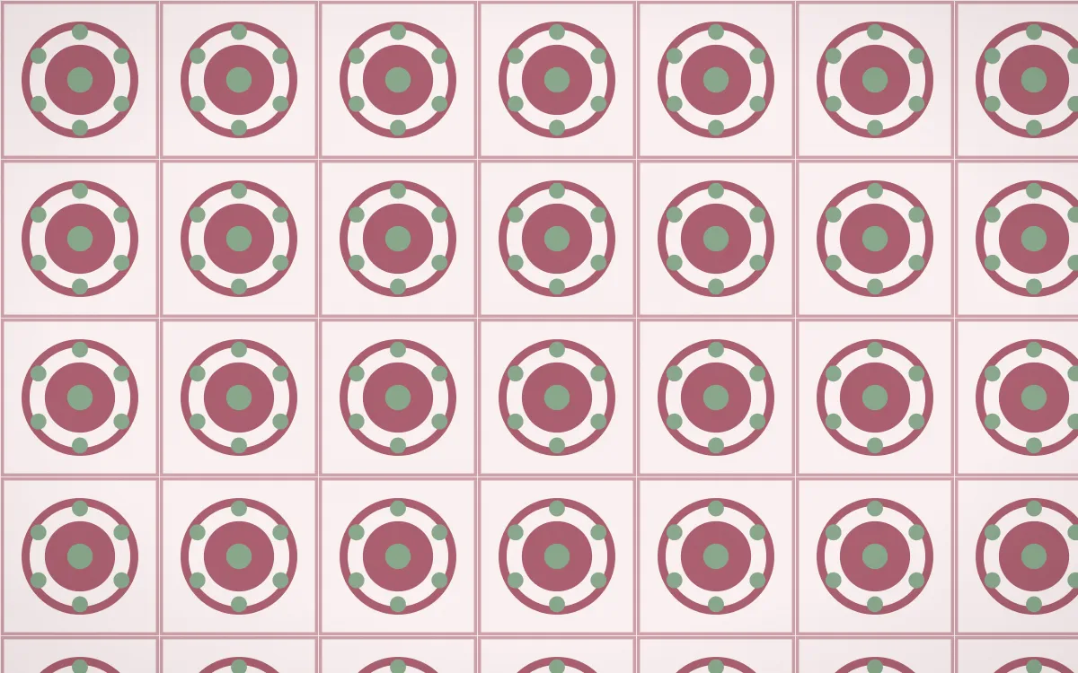 Sakura Paper Medallion Tile — light red, green and white azulejo background