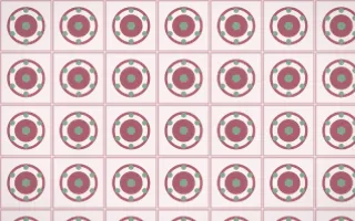 Sakura Paper Medallion Tile — light red, green and white azulejo background